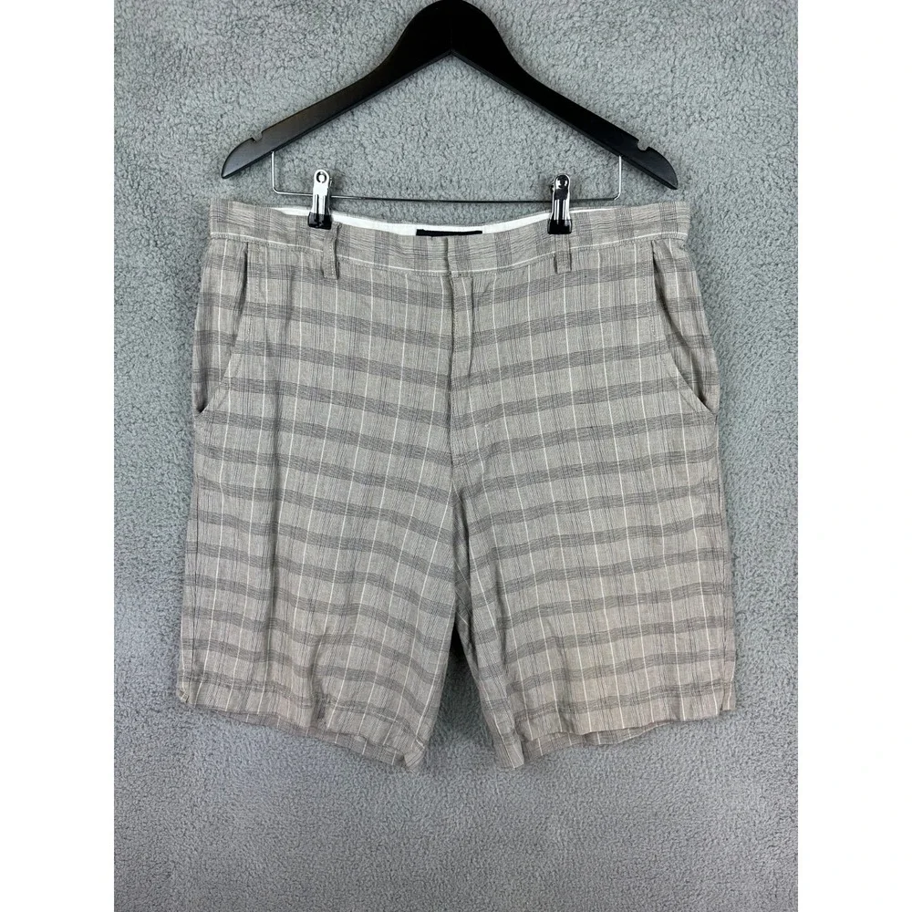 Banana Republic Linen Blend Gray Casual Chino Shorts Size 36 Plaid Men Golf